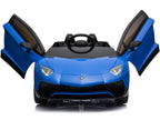 Lamborghini 12v Kids Battery Powered Ride On Car Remote Controlled 2 Seater Blue (2.4ghz RC)