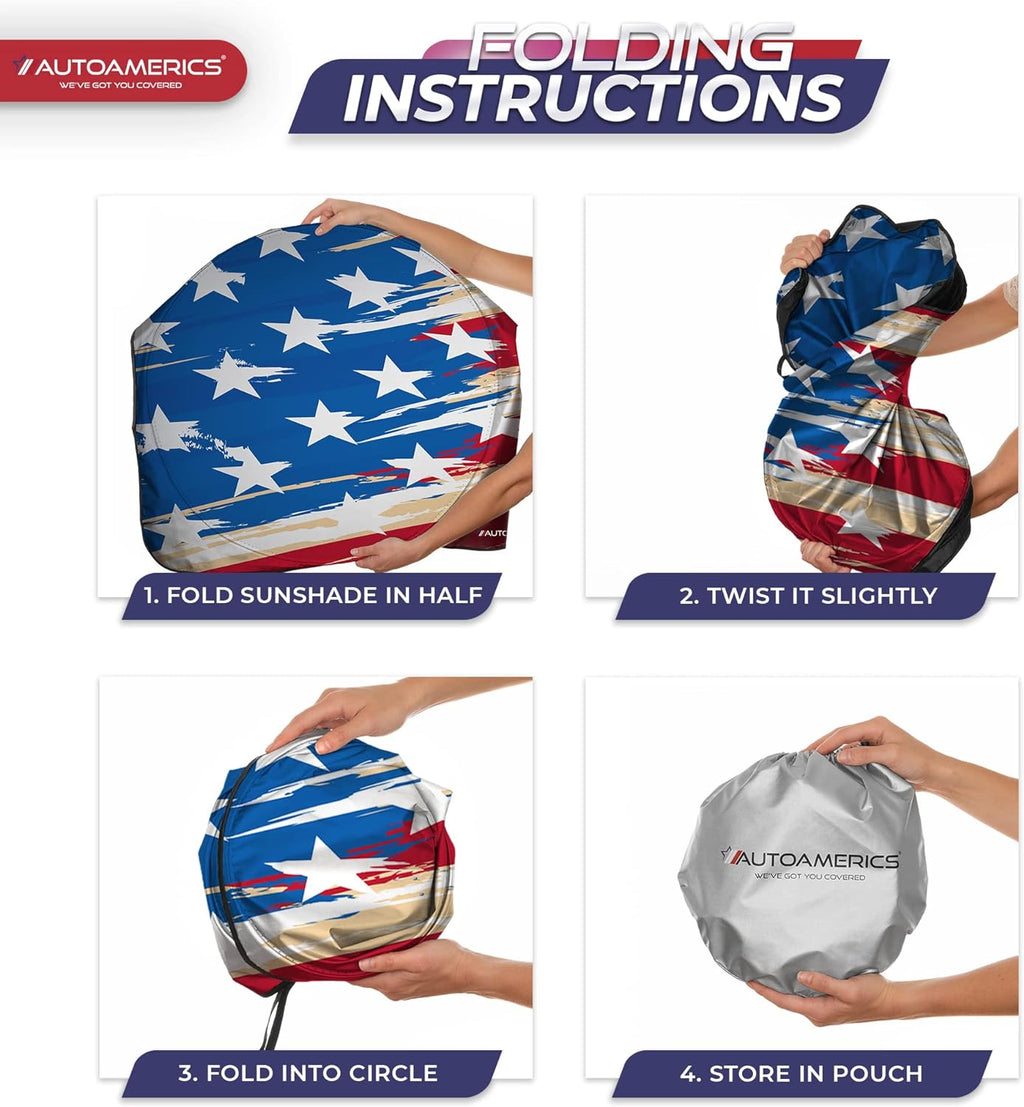 Autoamerics 1-Piece Windshield Sun Shade USA Art Flag - 1 American  - Foldable Car Front Window Sunshade for Most Sedans SUV Truck - Blocks Max UV Rays and Keeps Your Vehicle Cool - Small