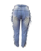 Zipper Fly Tassel Detail Raw Hem Skinny Jeans