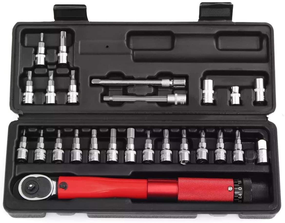 Singlin58 Tool Hand Tools 25Pcs Bicycle Bike Torque Wrench 1/4 Inch Torque Wrench Socket Set Kit 2-24Nm Bike