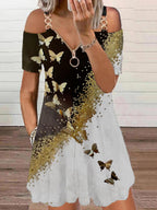 Casual Butterfly Floral Print Off-shoulder Midi Dress Womens