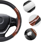 Elantrip Wood Grain Steering Wheel Cover Leather 14.5 to 15 inches Anti Slip for Car Truck SUV Jeep