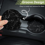 Nipichsha Car Cup Holder Coasters, Car Coasters for Cup Holders, 2 Pack Anti Slip Insert Coasters, Rubber Car Cup Mat with A Finger Notch, Cute Car Interior Accessories for Women Men(Black Marble)