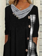 Casual Plaid Print Cowl Neck Long Sleeves Maxi Dress