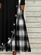 Casual Plaid Print Cowl Neck Long Sleeves Maxi Dress