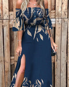 off shoulder smoking high slit dress