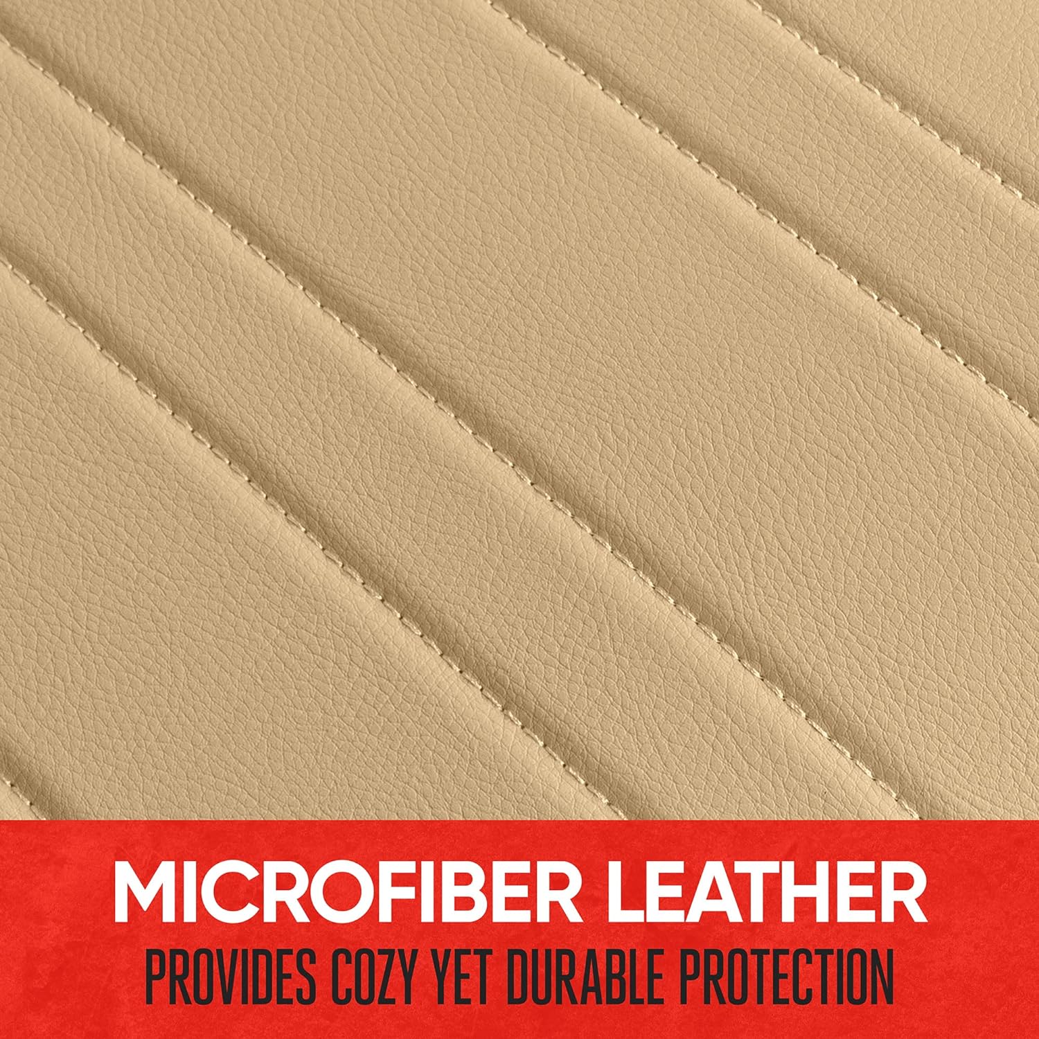 Motor Trend Seat Covers for Cars Trucks SUV, Faux Leather Beige Padded Car Seat Covers with Storage Pockets, Premium Interior Car Seat Cover, 2 x Front Seat Covers