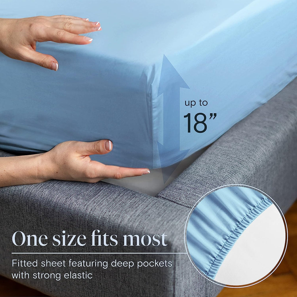 LuxClub 7 PC Split King Sheet Set Bamboo Sheets Deep Pockets 18" Eco Friendly Wrinkle Free Cooling Sheets Machine Washable Hotel Bedding Silky Soft - Sky Split King
