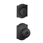 Camelot Aged Bronze Single Cylinder Deadbolt with Georgian Entry Door Knob Combo Pack