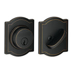 Camelot Aged Bronze Single Cylinder Deadbolt with Georgian Entry Door Knob Combo Pack