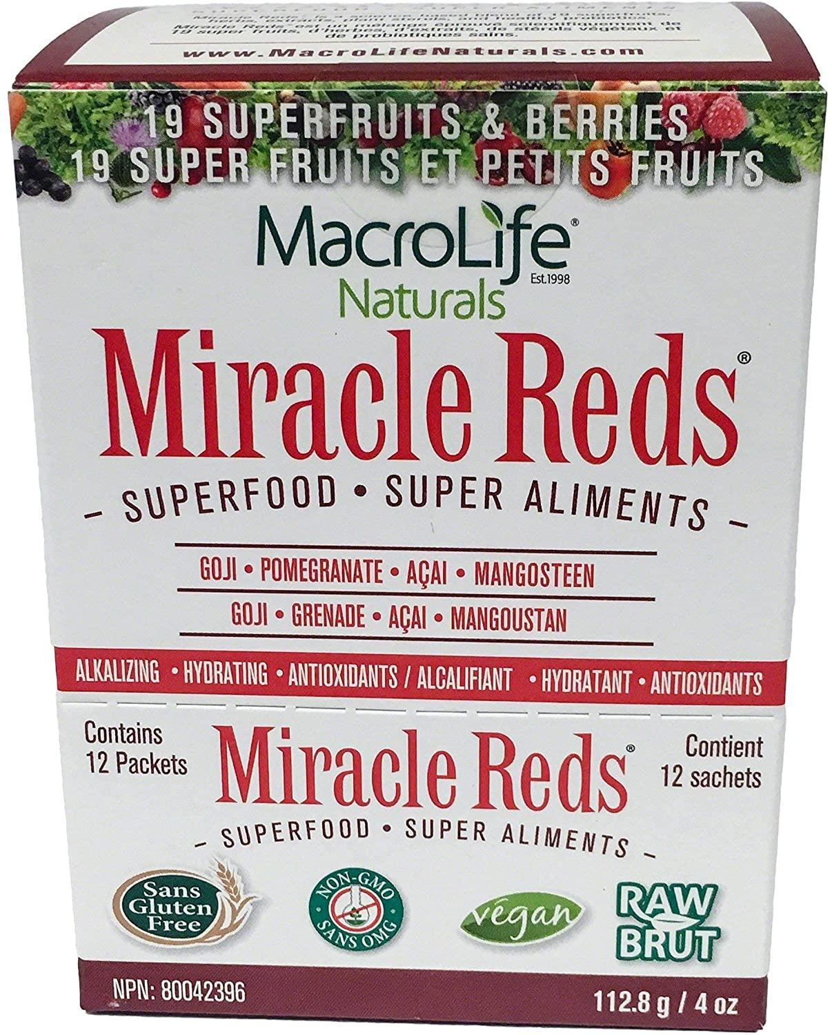 MacroLife Naturals Miracle Reds 5ct Survival Bundle - Superfood Powder - 4 x 30oz (360 Servings) + 12 Packet Travel Box