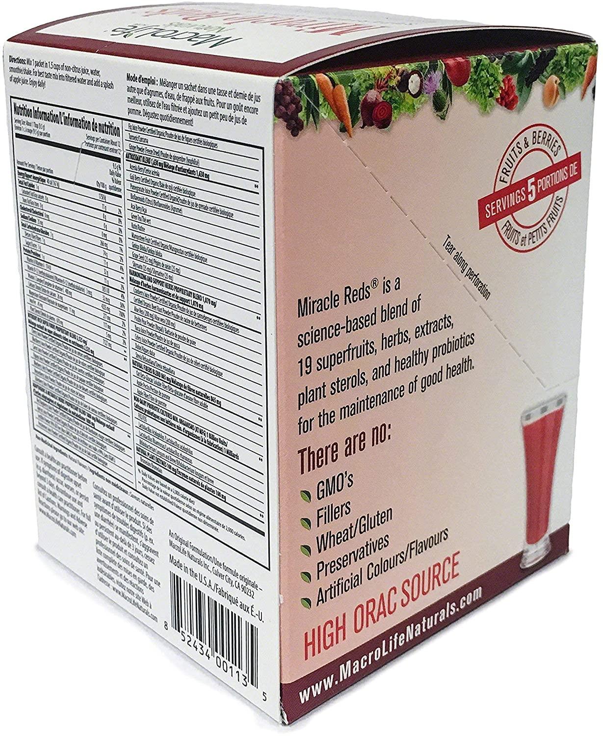 MacroLife Naturals Miracle Reds 5ct Survival Bundle - Superfood Powder - 4 x 30oz (360 Servings) + 12 Packet Travel Box