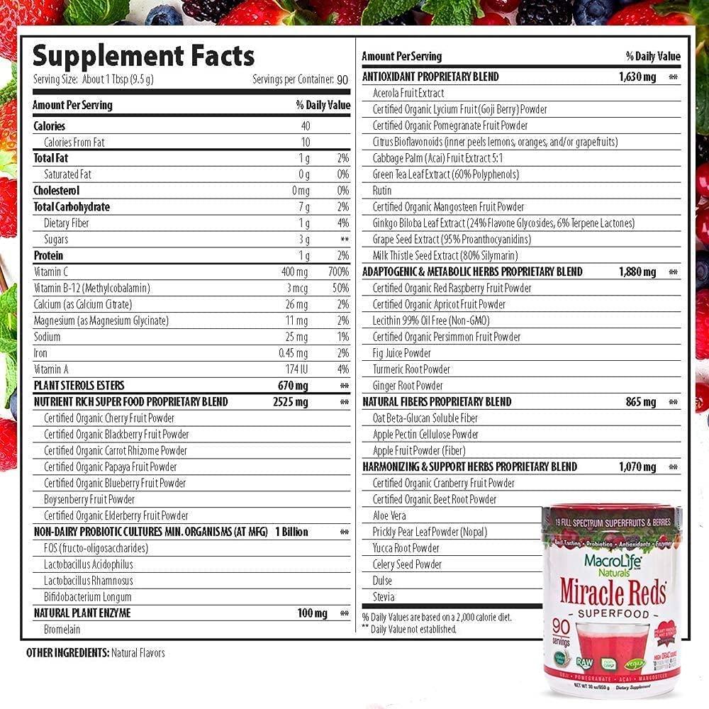 MacroLife Naturals Miracle Reds 5ct Survival Bundle - Superfood Powder - 4 x 30oz (360 Servings) + 12 Packet Travel Box