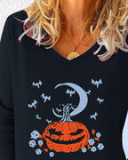 Halloween Pumpkin Batwing Skull Pattern Long Sleeve Top