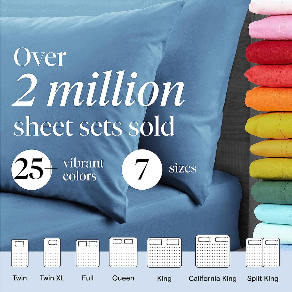 LuxClub 7 PC Split King Sheet Set Bamboo Sheets Deep Pockets 18" Eco Friendly Wrinkle Free Cooling Sheets Machine Washable Hotel Bedding Silky Soft - Light Blue Split King