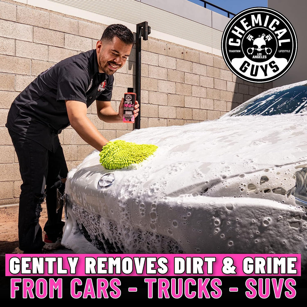 Chemical Guys CWS_402_64M Car Wash Starter Bundle - Mr. Pink Foaming Car Wash Soap, 64 fl oz (Half Gallon), Candy Scent + Green Chenille Wash Mitt (2 Items) Works on Cars, Trucks, SUVs, RVs &amp; More