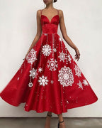 women elegant open back print christmas party dress sling maxi swing dress