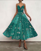 women elegant open back print christmas party dress sling maxi swing dress