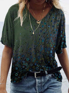 V-neck Printed Loose Short-sleeved Fashion T-shirt