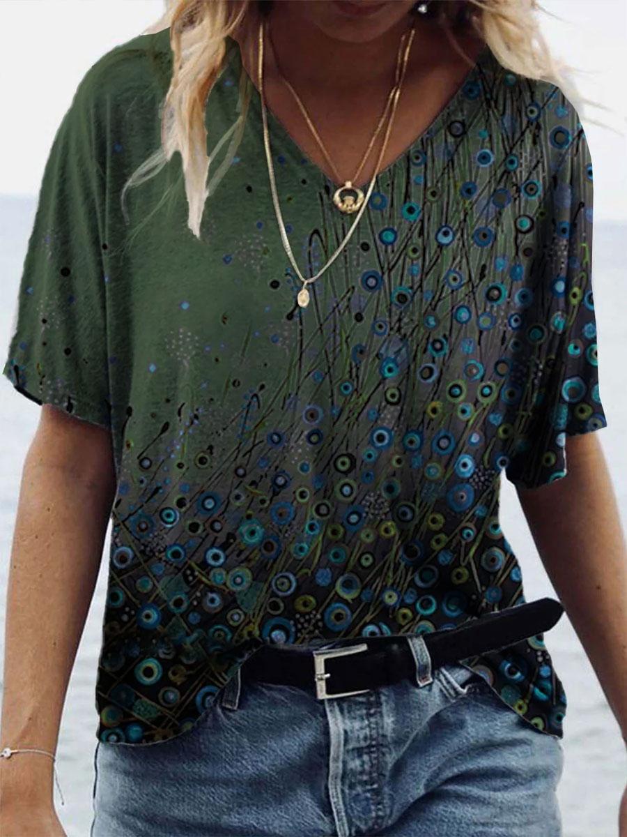 V-neck Printed Loose Short-sleeved Fashion T-shirt