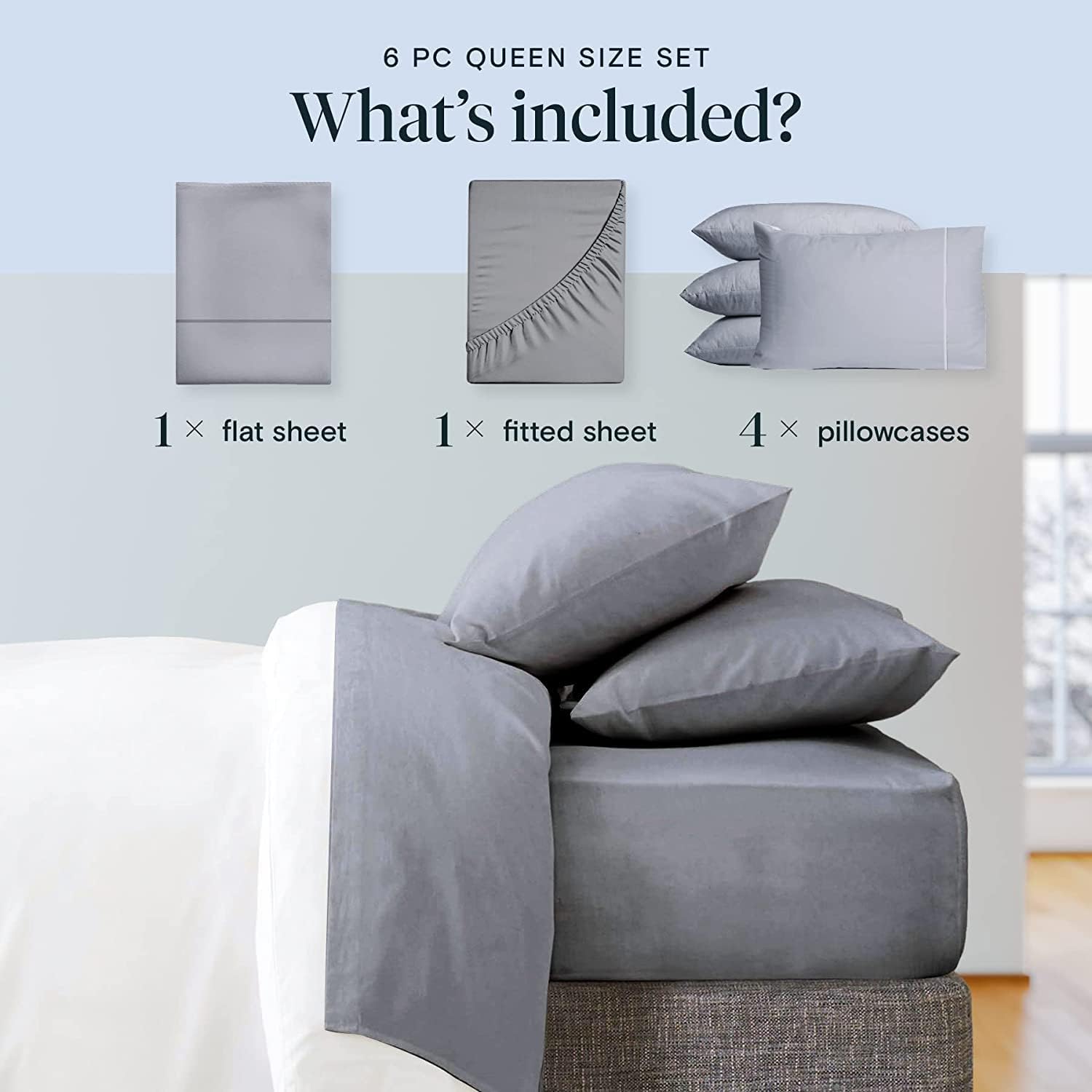 LuxClub 4 PC Extra Deep Pocket Sheets &amp; Pillowcases Set - Hotel Bedding Silky Soft Eco Friendly Wrinkle Free Ultra Soft Cooling Bed Sheet Set deep Pocket up to 21" (TwinXL, Light Grey)