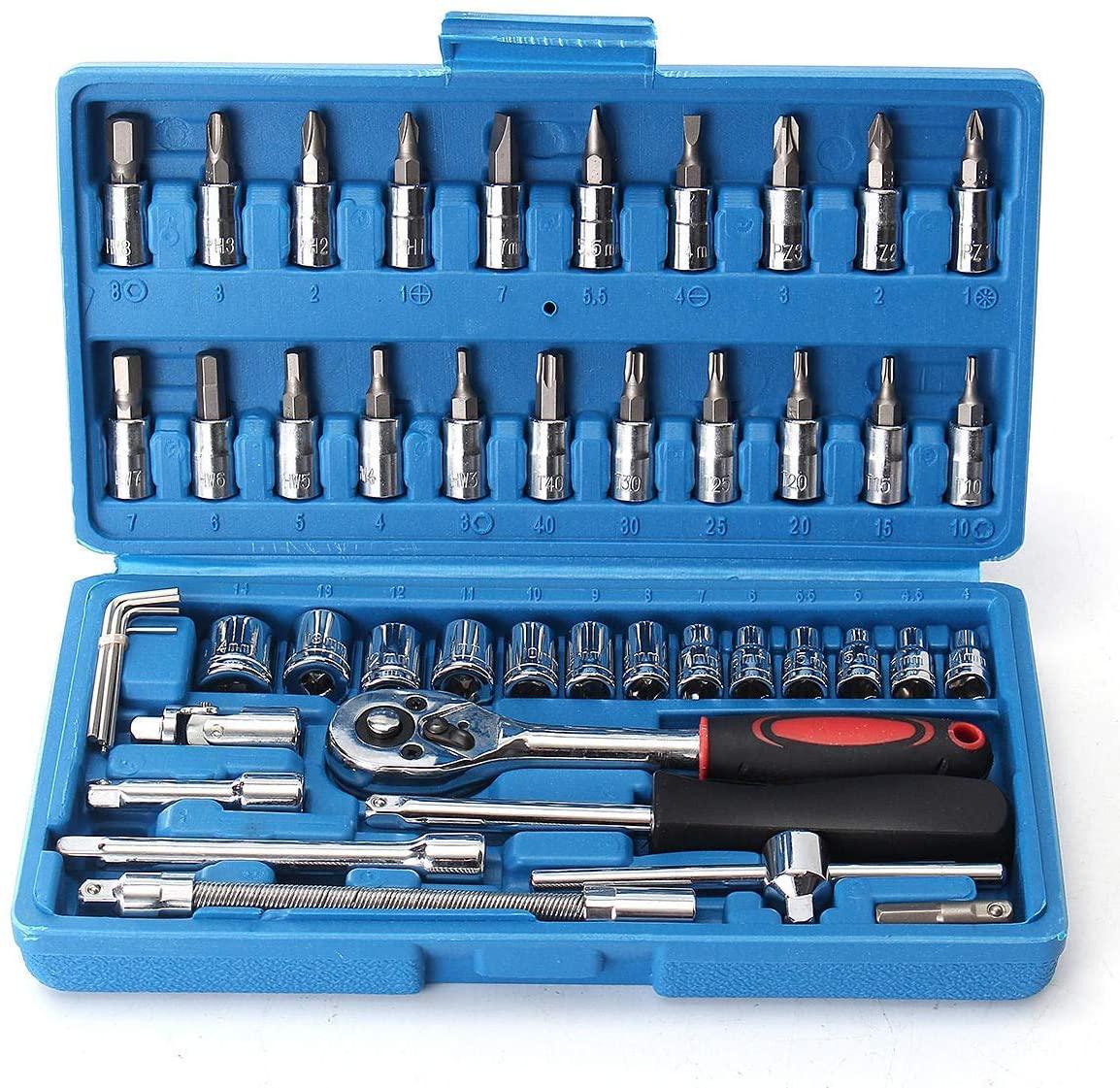 Peixiang Sturdy Hand Tools 46Pcs Drive Heavy Duty Telescopic Shaft Ratchet Handle Socket Wrench Spanner Set Safety