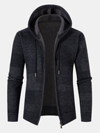 mens knitted zip front casual drawstring hooded cardigans with pocket