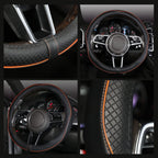 Car Steering Wheel Cover, Anti-Slip, Safety, Soft, Breathable, Heavy Duty, Thick, Full Surround, Sports Style (Black with Light Orange Line)