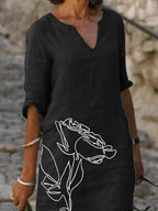 Ladies V-neck Floral Print Fashion Shift Dress