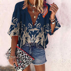 Casual Leaf Print Button-up Blouses Women