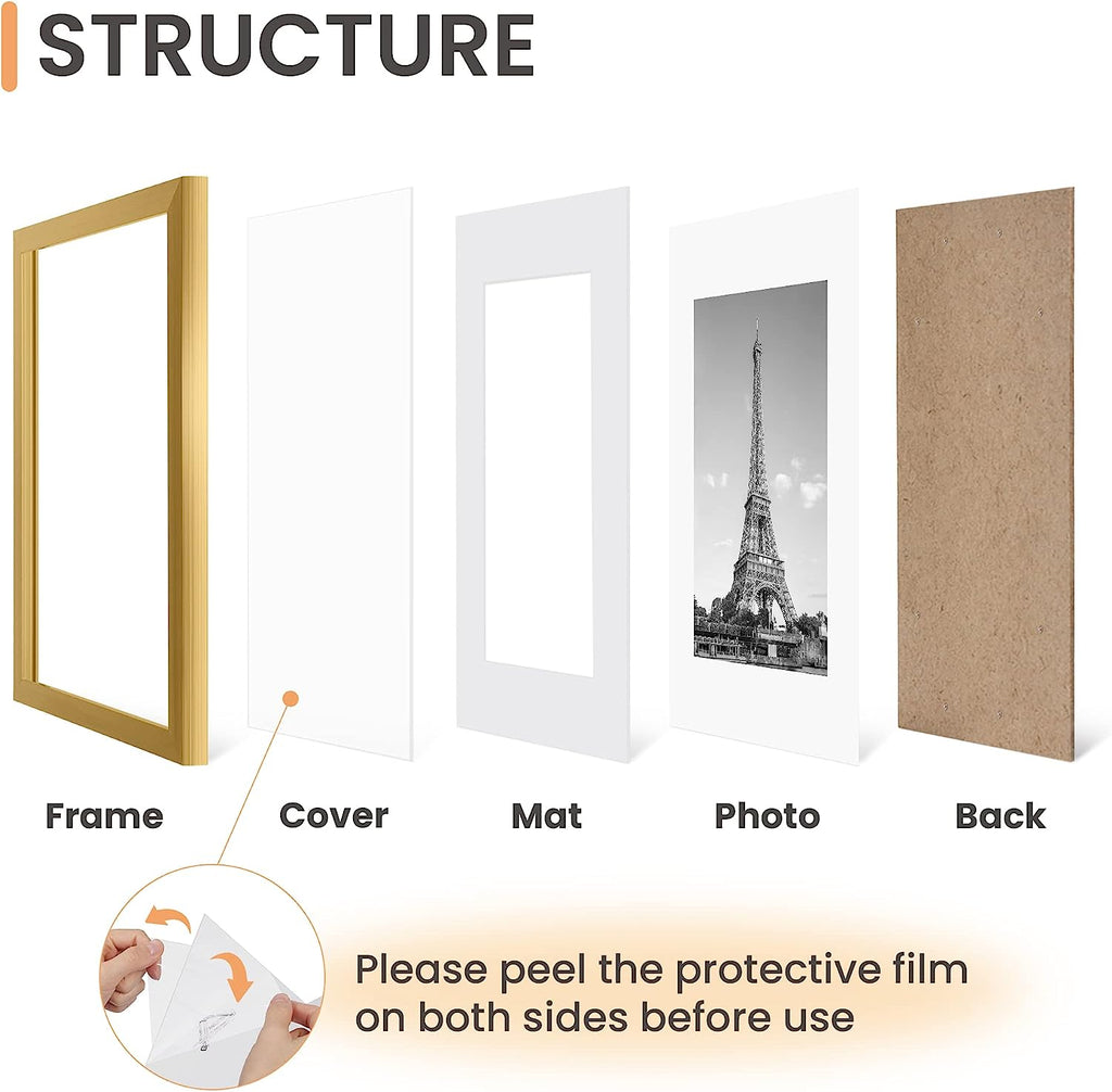 upsimples 13x19 Picture Frame Set of 5,Display Pictures 11x17 with Mat or 13x19 Without Mat, Wall Gallery Photo Frames,Gold