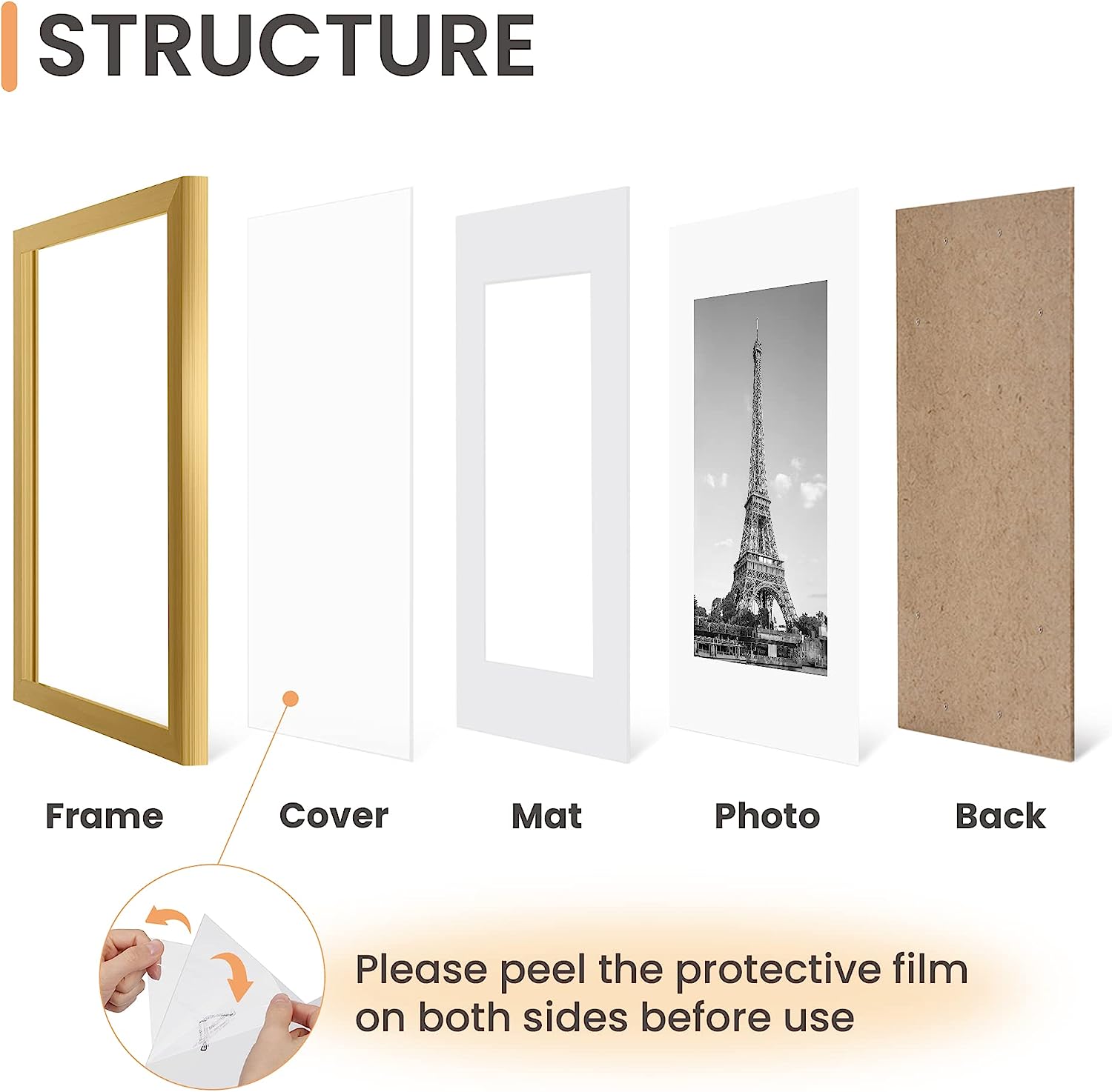upsimples 12x16 Picture Frame Set of 5, Display Pictures 8.5x11 with Mat or 12x16 Without Mat, Wall Gallery Photo Frames,Gold
