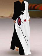 Printed Over-The-Knee Temperament Long Dress