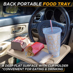 EcoNour 2 in 1 Car Steering Wheel Desk (Beige) | Steering Wheel Tray for Laptop Car Mount with Pen Holder | Car Food Tray for Eating with Drinks Holder | Multipurpose Travel Car Accessories