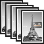 upsimples 12x18 Picture Frame Set of 5,Display Pictures 11x17 with Mat or 12x18 Without Mat, Wall Gallery Photo Frames,Black