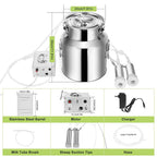ARTYUIO 14L Cow MilMachine Automatic Pulsation Vacuum Pump Milker for Cows MilSupplies, w  Steel Bucket