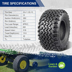 MaxAuto 2 Pcs All Trail Tire 22x11.00-10 Lawn Mower Golf Cart Tire for Hilly Terrian 6Ply