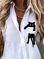 Cat Print Loose Casual Long Sleeve Blouse