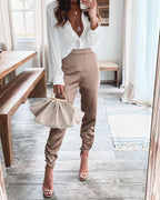 womens comfy champagne color long trousers pants