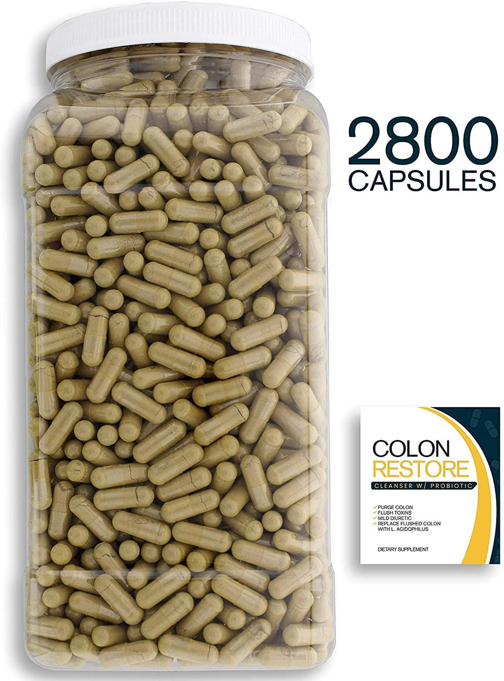 Bulk Buy Colon Restore - 2800 Count Blend of Colon Cleanse & Probiotic in a Clear Square Grip Jar