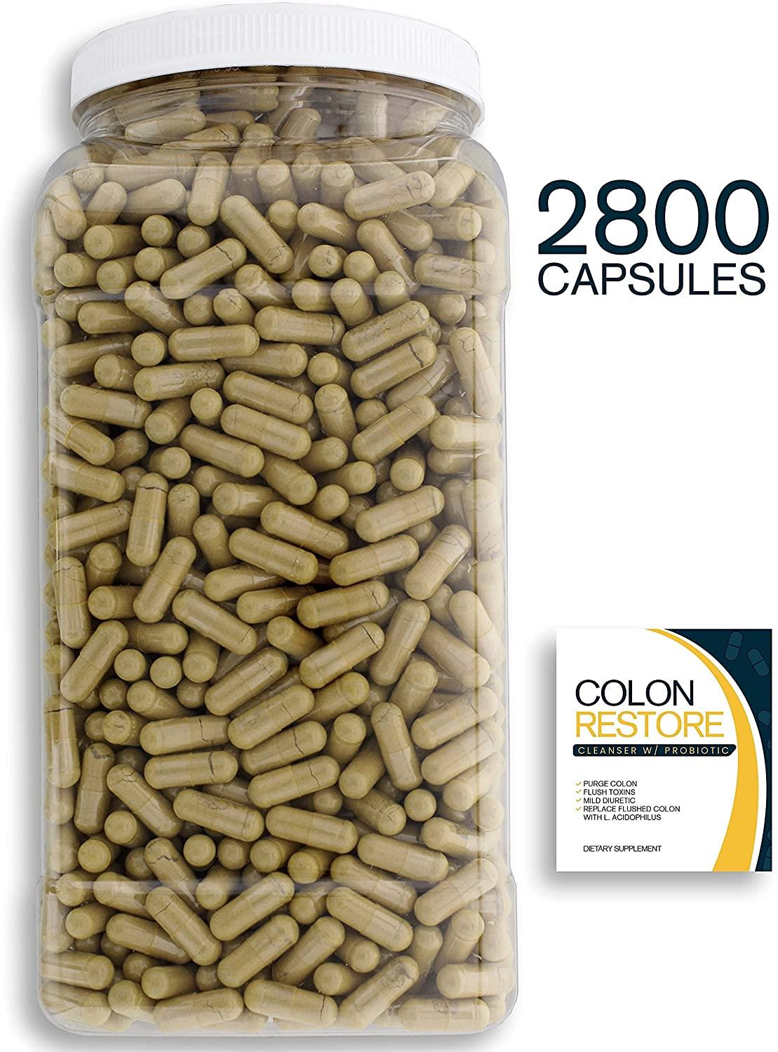 Bulk Buy Colon Restore - 2800 Count Blend of Colon Cleanse & Probiotic in a Clear Square Grip Jar