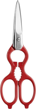 Zwilling Kitchen Shears, Multi-Purpose, Bottle Opener, Jar Lid Lifter, Dishwasher Safe, Heavy Duty, Forged Stainless Steel Blades, Red