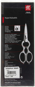 Zwilling Kitchen Shears, Multi-Purpose, Bottle Opener, Jar Lid Lifter, Dishwasher Safe, Heavy Duty, Forged Stainless Steel Blades, Red