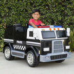 12V 2.4MPH 2-Speed Kids Police Ride On Truck Toy w/ Remote Control, USB Port, Lights, Siren