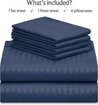LuxClub Striped Sheets Set, 6 PC Striped Bed Sheets California King Size, Deep Pockets 18" Eco Friendly Wrinkle Free Cooling Sheets Machine Washable Hotel Bedding Silky Soft (Cal King, Striped Navy)