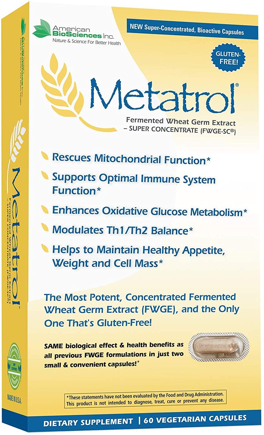 American BioSciences Metatrol, Mitochondrial Rescue and Daily Immune System Support Fermented Wheat Germ Extract - Super Concentrate, 60 Vegetarian Capsules, 41mg of FWGE-SC per Serving (1)