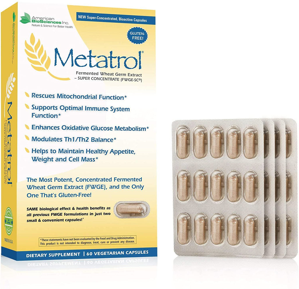 American BioSciences Metatrol, Mitochondrial Rescue and Daily Immune System Support Fermented Wheat Germ Extract - Super Concentrate, 60 Vegetarian Capsules, 41mg of FWGE-SC per Serving (1)