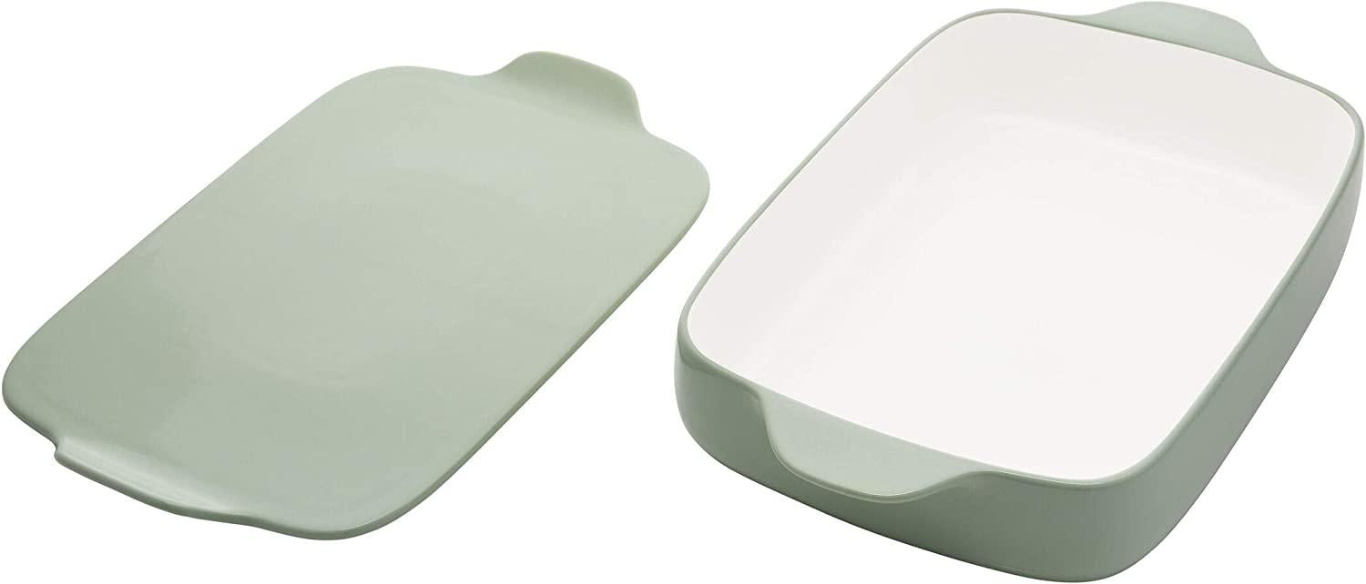 KitchenAid Vitrified Stoneware Rectangular Baker with Lid/Trivet, 4.5-Quart, Pistachio