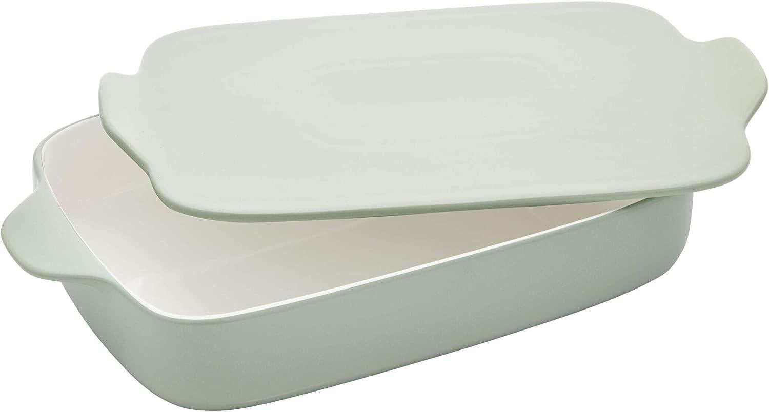 KitchenAid Vitrified Stoneware Rectangular Baker with Lid/Trivet, 4.5-Quart, Pistachio