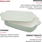 KitchenAid Vitrified Stoneware Rectangular Baker with Lid/Trivet, 4.5-Quart, Pistachio
